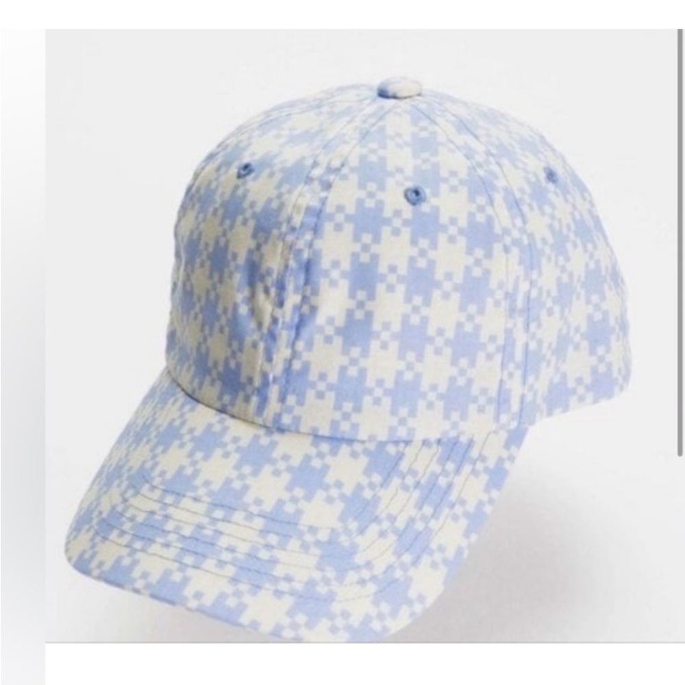 Baggu ball cap - light blue and cream houndstooth/gingham print